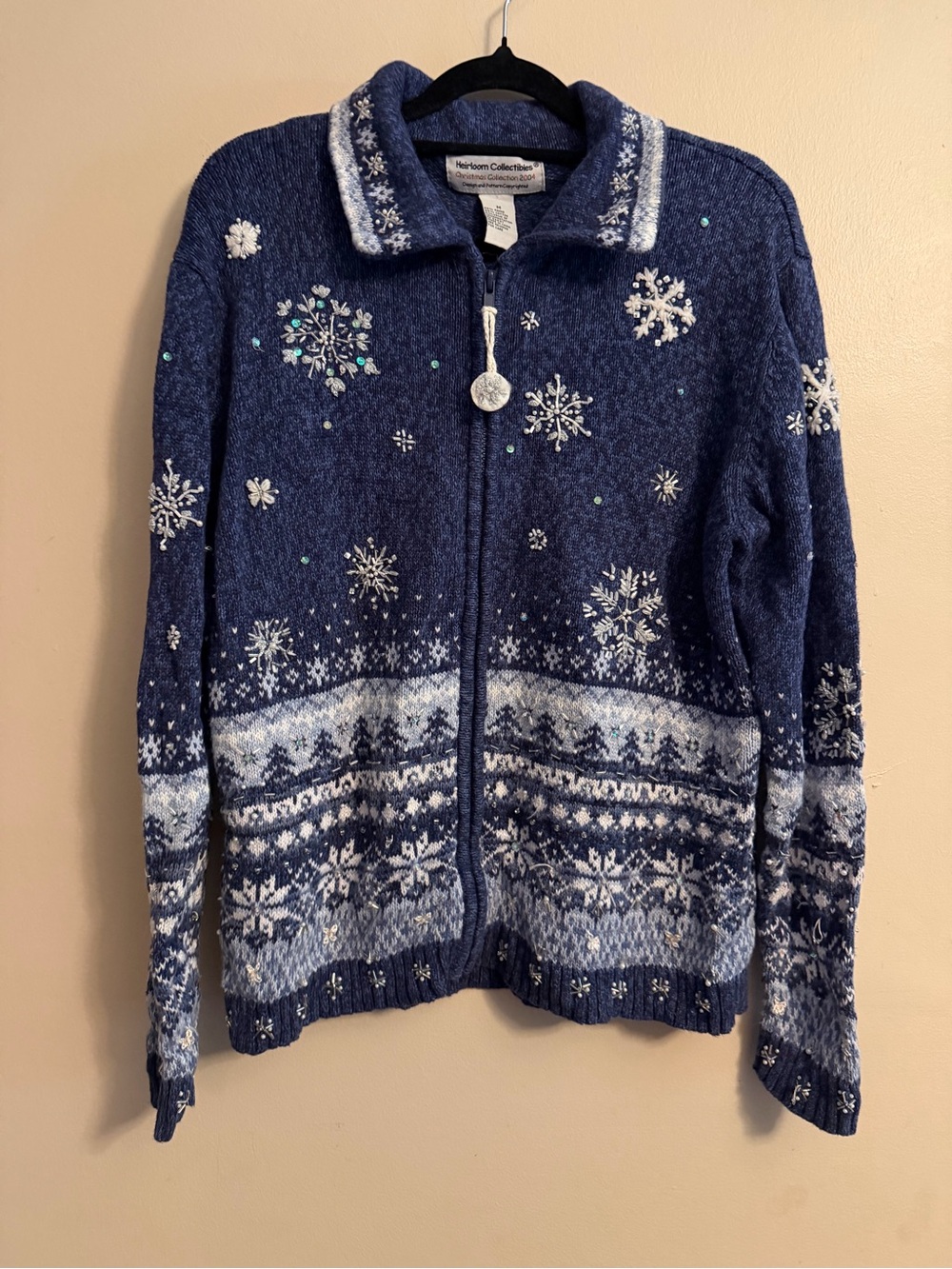 Vintage Winter Snowflake Zip-Up Cardigan Sweater - Blue
